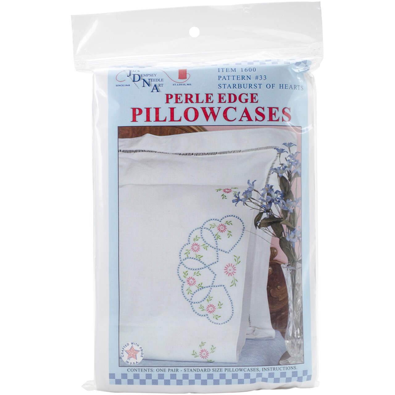 Jack Dempsey Stamped Pillowcases W/White Perle Edge 2/Pkg-Starburst Of Hearts